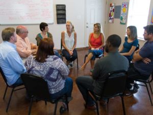 Group session of aftercare programs for addiction treatment